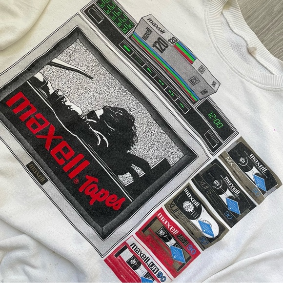 Vintage Maxell "Get Blown Away!" White Crewneck Sweatshirt | One size - Picture 2 of 11
